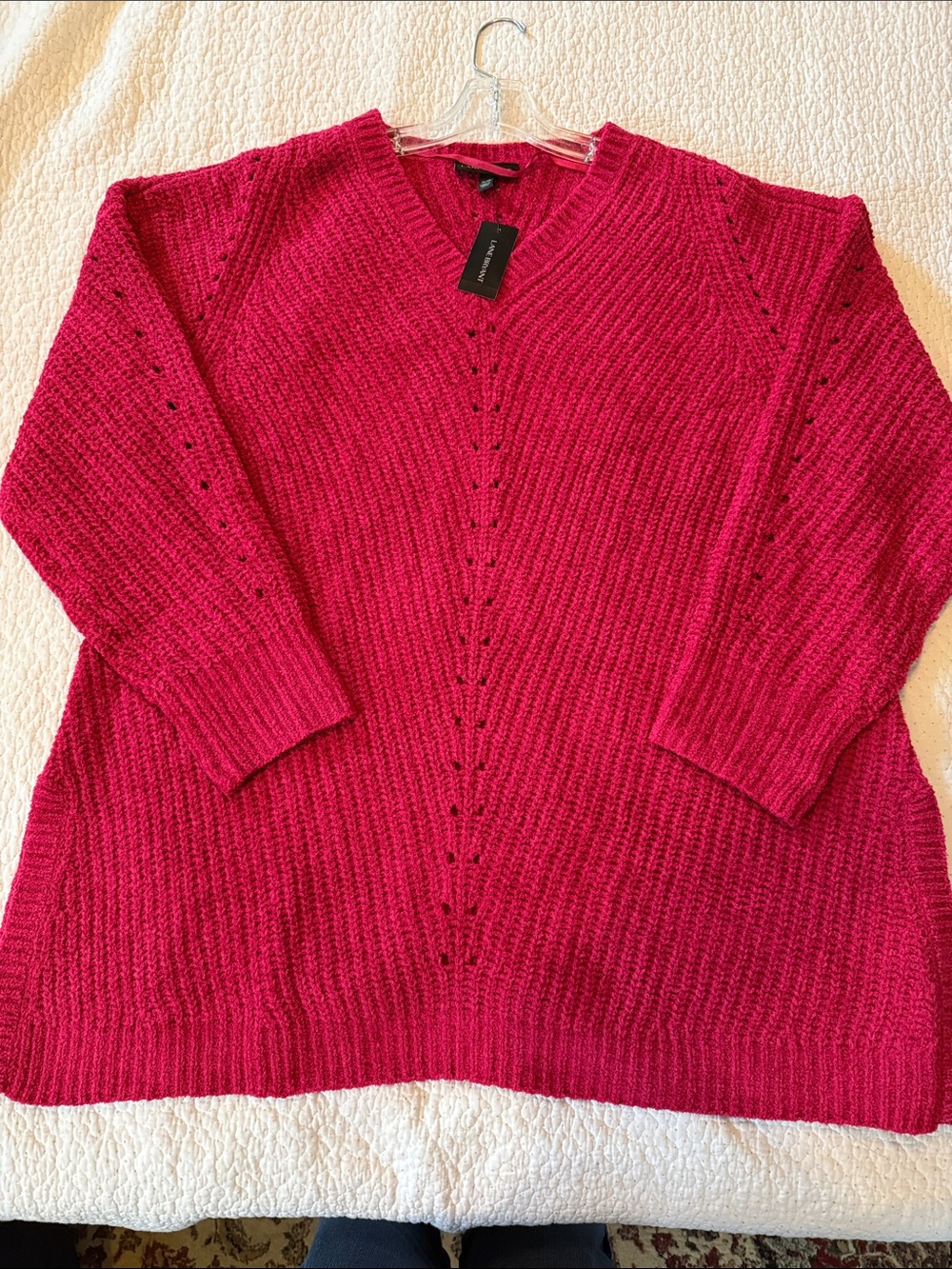 Lane Bryant Fuchsia V-Neck Ribbed chunky Knit Sweater size 18/20